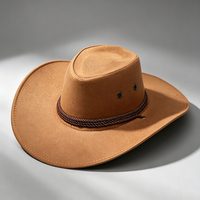 Sombrero Fedora Vaquero Occidental Personalizado Unisex de Tela de Gamuza con Ala Ancha, Protección Solar, Gorra Clásica para Montar a Caballo con Tres Cuerdas