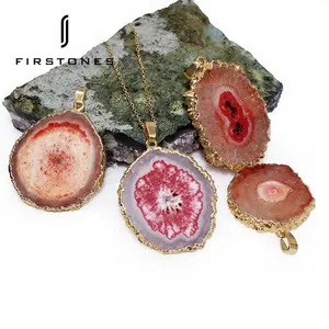 Natural Crystal Pendant Rough Stone Electroplating Wrapped Necklace Crystal Sunflower Pink Gold-plated Natural Stone Pendants