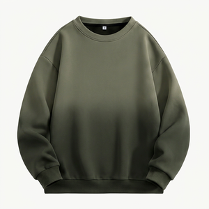 Sweat-shirt à col rond surdimensionné en molleton vert olive uni, tricoté, décontracté, unisexe, pour l'hiver, manches classiques, écologique - Product Image 1