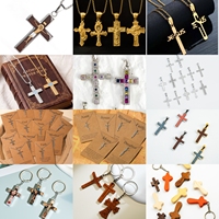 Collier/Pendentif/Porte-clés/Charme Croix Personnalisé Jésus en Bois, Laiton, Acier Inoxydable, Cristal, Pierre Précieuse – Nombreux Styles – OEM
