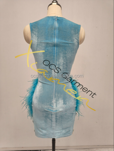 MF ชุดเดรสงานพรอมสั้นประดับลูกปัดสีชมพูแวววาวขนนกวันเกิด2025เซ็กซี่สำหรับผู้หญิง - Product Image 5