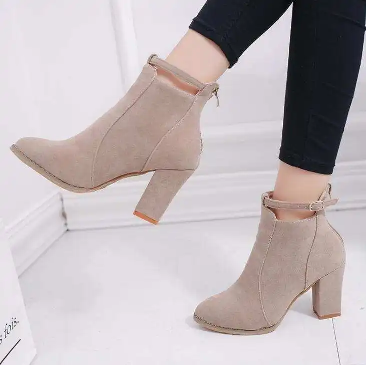 fashion boots women's short boots Europe and the United States 2022 autumn and winter new thick heel heels pointed
