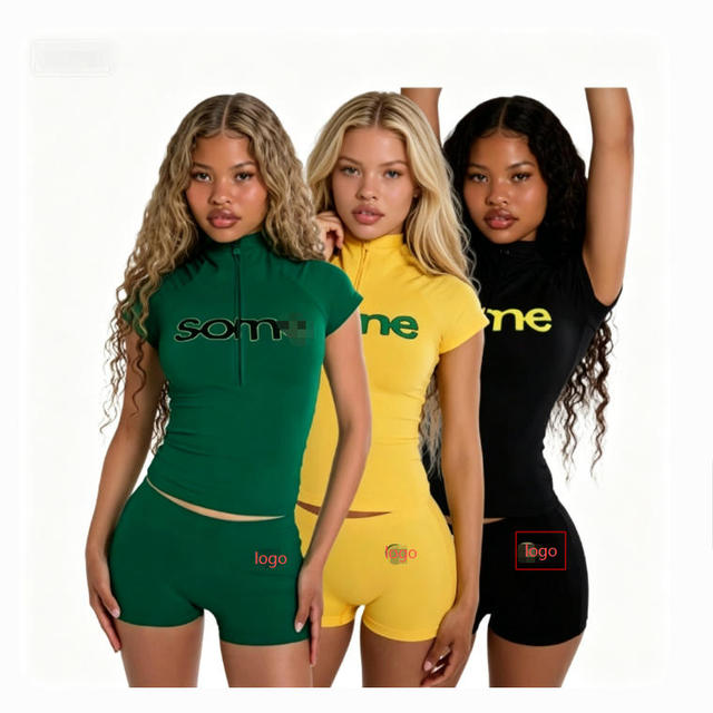 Trending Products 2026 New Arrivals Women's Sets Fashion Summer Short Sleeve Zipper Top and Shorts 2 Piece Set Women