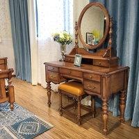 Table de maquillage de luxe en bois massif avec miroir marron pour chambre à coucher