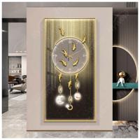 Nouvelle Tendance Moderne Paysage Led Horloge Murale Cristal Porcelaine Peinture Décorative Salon Mur Art Décoration