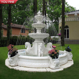 Youfine Nhà Máy Tùy Chỉnh Vườn Bất Động Sản Sang Trọng Trang Trí Ngoài Trời Cổ Tay Khắc 3 Tier Bằng Đá Cẩm Thạch Trắng Ngựa Đài Phun Nước Cho Bán - Product Image 1