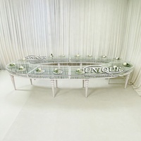 Table de salle à manger de luxe pour événements de mariage, moderne, en acier inoxydable, verre trempé, ovale, écologique, durable, mobilier d'hôtel, extérieur