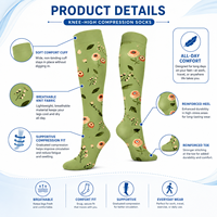 Chaussettes de compression vertes à motif floral, hauteur genou, à pression dégradée, pour le sport, la course, le cyclisme et le yoga