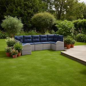 Juego de sofás de jardín de ratán sintético gris de 7 piezas con cojines para uso en exteriores - Product Image 4