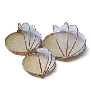 Xshelley ronde bamboe voedsel tent mand met deksel, groenten/fruit, brood, opbergmand (42cm in diameter