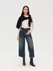 YUANBOFEI Maßgeschneiderte Damen High-Waist Weites Bein Gerade <span class=keywords><strong>Jeans</strong></span> Vintage Gewaschen Loose Fit Cropped <span class=keywords><strong>Denim</strong></span>-Hosen für Marken - Product Image 3