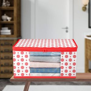 Sac de rangement Saree transparent de haute qualité pour femme, pochette de travail à fleurs à pois rouges, pour femmes, prix de gros - Product Image 2