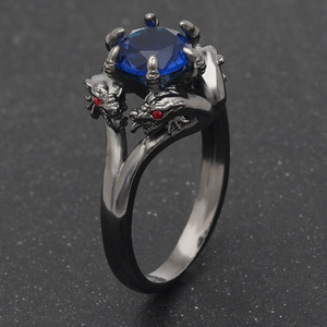 Bague de cocktail H416 pour homme, motif dragon, améthyste naturelle ovale, sertie griffes, cadeau, bagues tendance - Product Image 3
