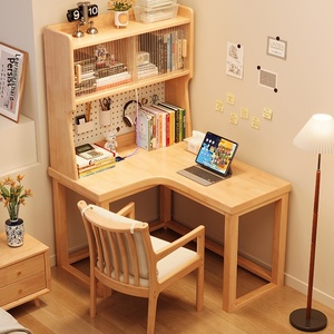 <span class=keywords><strong>Escritorio</strong></span> Esquinero de Madera Maciza con Estantería Integrada y Panel Perforado <span class=keywords><strong>para</strong></span> Uso en Dormitorio/Estudio - Product Image 2