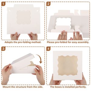 กล่องเค้กกระดาษสีขาว4/6/8/9/10/12นิ้วคุณภาพพรีเมี่ยมกล่องเค้กอเนกประสงค์กล่องโดนัทบราวน์พร้อมช่องภาพ - Product Image 4