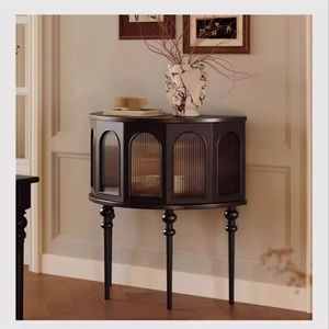 Buffet semi-circulaire en chêne massif <span class=keywords><strong>vintage</strong></span> - <span class=keywords><strong>Meuble</strong></span> de rangement gain de place pour cuisine, restaurant et salon - Product Image 4