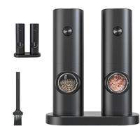 Ensemble de 2 moulins à épices électriques à piles, en plastique écologique, semi-automatiques, pour sel et poivre, avec lumière LED pour le broyage