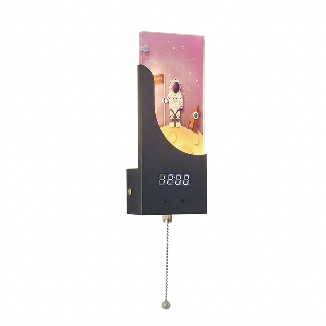 Smart LED Wall Lamp with Clock & Cord Switch, Custom Acrylic Pattern, 6W AC85-265V, 3000K/4000K/6500K, Modern Indoor Lighting