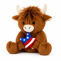 Peluche mignonne de vache des Highlands avec coussin étoile drapeau américain, en coton PP, animal en peluche doux, cadeau pour la décoration des fêtes