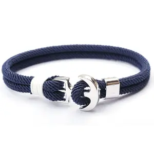 Personalizável Mulheres Homens Unisex Moda Popular Promocionais Silver Tone Pirate Ship's Anchor Milan Corda Cord Bracelet