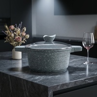 KSISE – Ensemble de casseroles et marmites en aluminium moulé sous pression de haute qualité, avec double poignée et couvercle en verre, antiadhésif, compatible four, style américain pour soupes