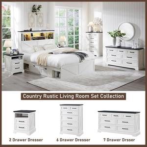 100 MOQ Farmhouse White <strong>Wooden</strong> King Size <strong>Bed</strong> Frame WithStorage Bookcase Headboard and 4 Drawers LED Light Charging Station - Product Image 4