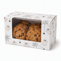 Boîte à biscuits personnalisée avec impression fantôme d'Halloween, boîte de boulangerie en carton blanc avec fenêtre, emballage de dessert écologique, faible MOQ, vente en gros
