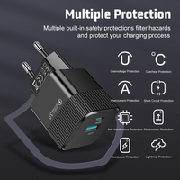 Chargeurs muraux intelligents USB Type-C 2 ports 25W Gan QC3.0 colorés pour téléphone, adaptateur de charge mural mini compact