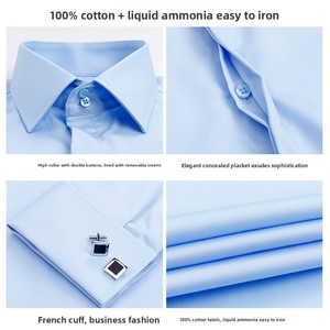 Nuova <span class=keywords><strong>Camicia</strong></span> Formale da <span class=keywords><strong>Uomo</strong></span> a Collo Alto in <span class=keywords><strong>Raso</strong></span> di Cotone Slim-Fit con Colletto Quadrato, Perline e Polsini Solidi, Antipiega, a Maniche Lunghe, per Autunno - Product Image 3