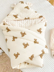 Coperta per <span class=keywords><strong>Neonati</strong></span> in Garza e Velluto, Coperta Invernale Imbottita in Cotone con Motivo Orsetto per Sala Parto - Product Image 5