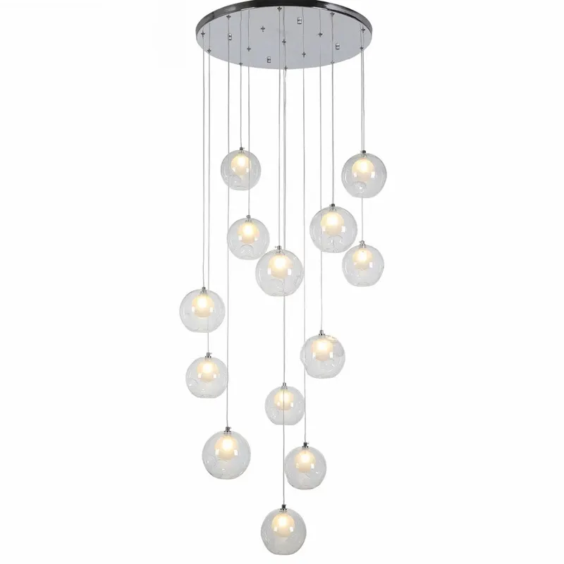 Modern Nordic LED Bubble Glass Pendant Light Stairs Hanging Lamp for Home Living Room Kitchen Suspension Art Lighting Fixture