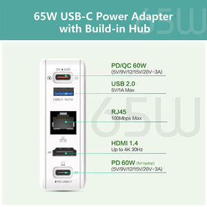 GaN PD3.0 PPS QC3.0 <span class=keywords><strong>SCP</strong></span> Cargador de pared de la cubierta de vapor del muelle del ordenador portátil de escritorio de carga rápida Material ABS duradero 65W - Product Image 3
