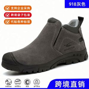 Green Oxford Fabric Safety Sneakers Anti-smash Steel Toe Unisex Puncture-Proof <b>Plastic</b> <b>Mesh</b> Lining Rubber Outsole Winter Shoes - Product Image 3