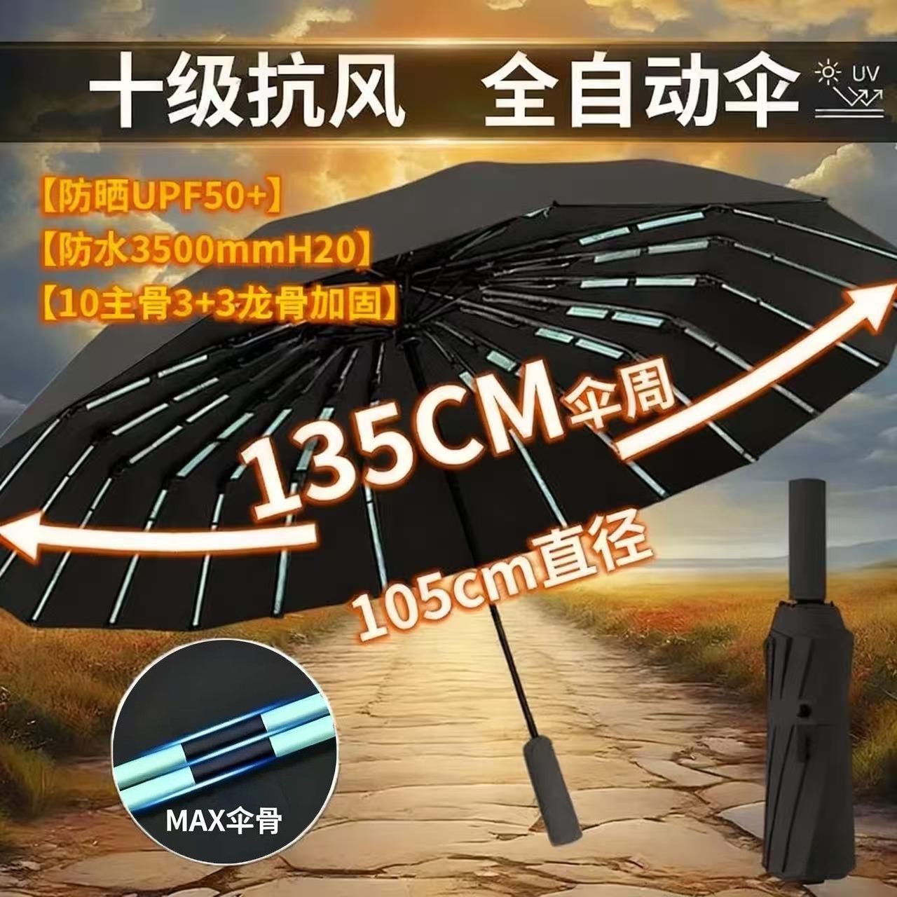 Modèle 596 Cool Black [Résistance au vent niveau 10] Auvent de 135 cm