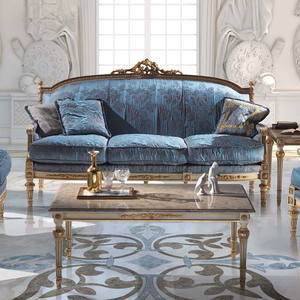 Set furnitur gaya Eropa kain biru 1 + 2 + 3 tempat duduk antik Villa kayu ruang keluarga Sofa bagian santai - Product Image 6