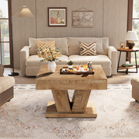 Table basse carrée de 31,5 pouces en bois naturel, table d'appoint moderne pour salon, appartement, maison, bureau
