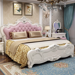 Letto Matrimoniale/Queen Size in Legno Massello Intagliato Stile Europeo Moderno, Lusso Leggero, con Cornice a Cassettone, per Camera da Letto Principale - Product Image 2