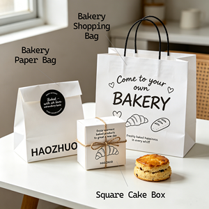Caja para Pastel Personalizada, Certificada por FSC, Ecológica, Bolsa de Papel Kraft Blanca con Asa para Empacar Galletas, Suministros para Pastelería - Product Image 3
