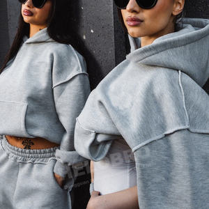 Özel Boxy Fit çift katmanlı gri Stacked yığılmış Baggy boy fransız Terry pamuk eşofman <span class=keywords><strong>Sweatpants</strong></span> ve Hoodie erkekler için Set - Product Image 3