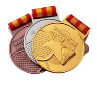 Médaille de sport en émail personnalisée pour le badminton avec ruban de sublimation doré, médaille de récompense pour les tournois sportifs