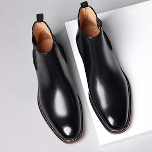 Bottes <span class=keywords><strong>Chelsea</strong></span> pour hommes, nouveau style, chaussures habillées en <span class=keywords><strong>cuir</strong></span> britanniques, à enfiler, montantes, à bout pointu, en <span class=keywords><strong>cuir</strong></span> véritable - Product Image 2