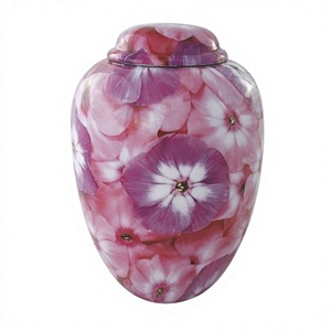 Urne funéraire en métal design gravé, fleur rose cloisonnée, urne funéraire en aluminium, urnes de crémation - Product Image 1
