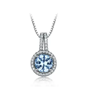 New Fashion Prong Set 925 Sterling Silver Sky Blue Crystal Women's Necklace fashion jewelry necklaces