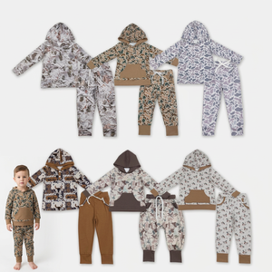 Ensemble de vêtements d'automne pour bébés et enfants, sweat à capuche et pantalon de jogging à motifs de dindes, citrouilles et feuilles - Product Image 3