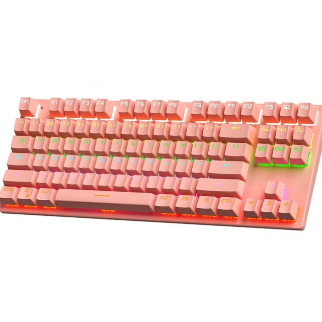 OEM ODM Factory Price USB Optical 87 Keys Pink Customized Layout Plastic ABS Mechanical Keyboard LED Backlit New Desktop K300