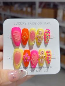 Vente chaude qualité été citron ongles conseils jaune vert <span class=keywords><strong>faux</strong></span> filles à la main amovible <span class=keywords><strong>collant</strong></span> presse sur ongles en acrylique - Product Image 4