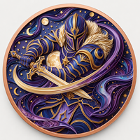 Pièce de monnaie Chevalier blindé en cuivre pur 999 de 1 oz, relief 3D, couleur UV, effet de prouvé, artisanat métallique artistique de guerrier médiéval