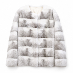 Abrigo de Piel de Visón Cruzado, Color Blanco Plateado, Chaqueta de Invierno con Paneles Horizontales de Piel Auténtica para Mujer, Prenda Exterior Elegante - Product Image 5