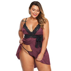 Conjunto de lencería Sexy de talla grande para mujer, malla de encaje, manguera de elasticidad abierta, ropa interior transparente caliente, bragas cortas sexis para mujer, ropa interior - Product Image 1