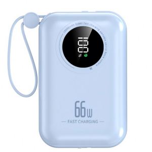 แบตเตอรี่สำรองแบบพกพา Super Slim Dual Fast Charging ความจุ 10000 มิลลิแอมป์ ลิเธียมโพลิเมอร์ พร้อมหน้าจอ LED สีฟ้า สายชาร์จ PD2 22.5W ในตัว - Product Image 1